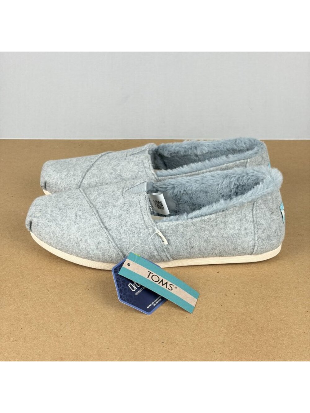 Toms Alpargata Frost Grey Felt Slip On Shoes Womens 9 Gray Faux Fur Lined NWT